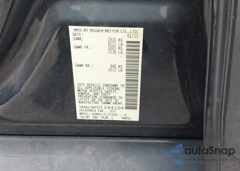 2015 Nissan Altima 2.5 z USA, uszkodzony, nr VIN 1N4AL3AP5FC244104